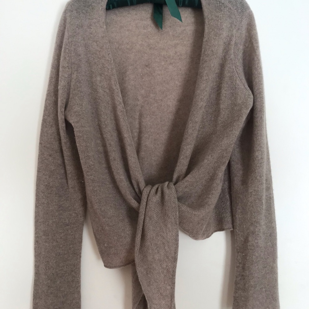 Andrea Jovine Taupe Tie-Front Cashmere Cardigan